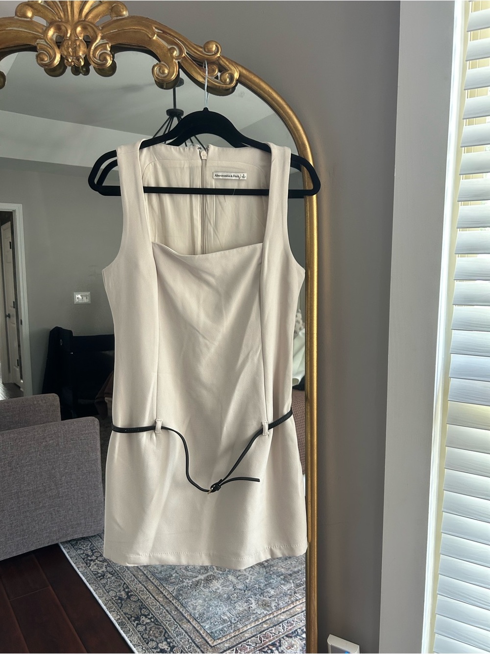 Abercrombie & Fitch Cream Sleeveless Mini Dress with Black Belt
